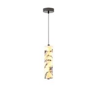 Lámpara colgante cilíndrica de mármol natural, 12 W, LED integrado, cable ajustable de 180 cm, lámpara colgante de techo con dosel de metal for cocina, isla, mesita de noche, bar, mostrador, comedor