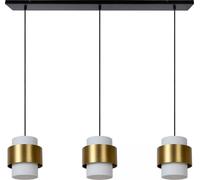 Lámpara colgante con barra, pantalla de vidrio blanca con aro dorado, modelo FIRMIN, 3 bombillas E27, 40W, marca Lucide