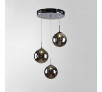 Lámpara Colgante contemporánea de 3 Luces con Cristales Gris Ahumado para escaleras - Lámpara de Techo Moderna y Larga para techos Altos - Iluminación Elegante para la decoración del hogar