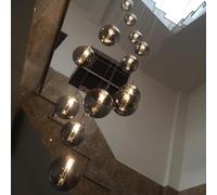 Lámpara Colgante contemporánea de Bola de Cristal Gris - Lámpara Colgante Industrial de 3 Luces para techos Altos y escaleras - Elegante araña Moderna (15 Luces)