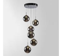 Lámpara Colgante contemporánea de Cristal Gris Ahumado con 6 Bombillas, luminaria Larga para escaleras, iluminación Moderna para techos Altos, Ideal para escaleras y decoración del hogar.