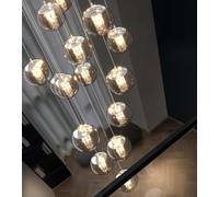 Lámpara Colgante contemporánea de Cristal Gris - Lámpara de Escalera Larga de 3 Bombillas para techos Altos Diseño Moderno decoración e iluminación del hogar (19 Luces)