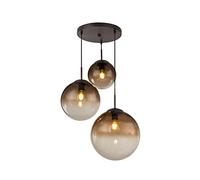Lámpara colgante de 3 focos con bolas de cristal de ámbar
