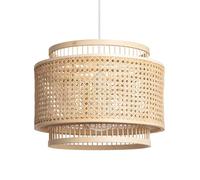 Lámpara Colgante de Bambú Bangkal | Doble Pantalla con Detalles en Ratán Natural | Casquillo E27 | No Incluye Bombilla | Estilo Mediterráneo y Oriental | Ideal para Salón, Dormitorio o Recibidor