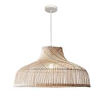 Lámpara colgante de bambú moderna, linterna tejida a mano de ratán, lámpara colgante artesanal de mimbre, lámpara de techo de madera creativa E27, para cocina, isla, comedor, sala de estar, accesorios