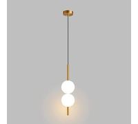 Lámpara colgante de bola de cristal Simple nórdica, lámpara colgante de línea larga for dormitorio interior, lámpara colgante de techo LED moderna ( Color : Gold-1 head 2 ball , Size : Warm White )