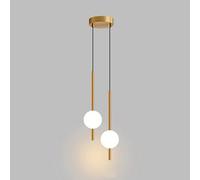 Lámpara colgante de bola de cristal Simple nórdica, lámpara colgante de línea larga for dormitorio interior, lámpara colgante de techo LED moderna ( Color : Gold-2 head 2 ball , Size : Warm White )