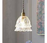 Lámpara colgante de cristal floral antiguo para isla de cocina, minilámpara colgante moderna de un solo pétalo dorado vintage para comedor, baño, dormitorio, estilo rústico, cristal ámbar transparente