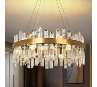 Lámpara colgante de cristal moderna de oro, lámpara de cristal redonda suspensión, 12xE14 lámpara de suspensión para sala de estar, comedor, dormitorio, Φ60cm