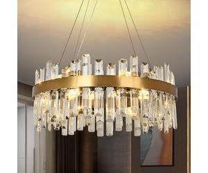 Lámpara colgante de cristal moderna de oro, lámpara de cristal redonda suspensión, 12xE14 lámpara de suspensión para sala de estar, comedor, dormitorio, Φ60cm