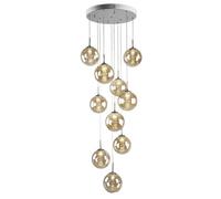 Lámpara Colgante de Estilo Industrial contemporáneo de 10 Luces con esferas de Cristal ámbar para techos Altos, Color Gris Humo, para escaleras, lámpara de araña Moderna.