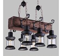 Lámpara Colgante de Madera Retro Vintage E27 Lámpara Industrial Altura Ajustable Casa de Campo rústica Pantalla de Vidrio Lámpara Colgante Dormitorio Comedor Pasillo Café Bar Luz Colgante, 8 Cabezas,