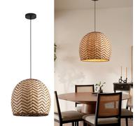 Lámpara Colgante De Ratán Tejida A Mano De 13,7", Lámpara Colgante De Mimbre Con Forma De Cúpula, Araña De Ratán Estilo Granja Bohemia, Lámpara Colgante Tejida Natural Para Isla De Cocina, Comedor