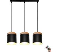 Lámpara Colgante De Techo A Pilas con Mando A Distancia Y Bombilla, Sin Cableado, Recargable, Ideal para Cocina, Isla, Comedor, Sala De Estar, Dormitorio, Casa De Campo., Black, Straight Bar 3 in 1