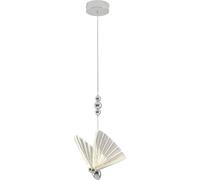 Lámpara colgante decorativa con forma de mariposa, fabricada en cromo, con tecnología LED de 8W y luz de color variable. Modelo MARIPOSA, línea Light Prestige