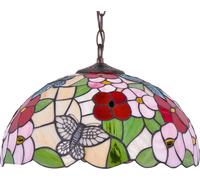 Lámpara colgante decorativa, con motivos de vidrio de colores, flores y mariposas. Modelo: BUTTERFLY. 1xE27, 20W. Código: K-P161386. Marca: Kaja