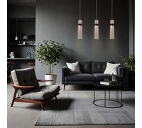 Lámpara colgante decorativa moderna, con tubo transparente, elementos de grafito y LED de 6W de luz ambiente con capacidad de cambiar de color. Modelo Prestige