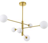 Lámpara colgante dorada, color dorado-blanco, 6 bombillas G9 de 40W, cristal, dimensiones: 59,5 x 79 x 79 cm, IP20, Light Prestige