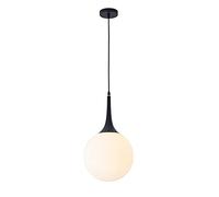Lámpara colgante Earth, lámpara colgante de metal negro con pantalla de bola de cristal blanca, casquillo E27, lámpara de iluminación decorativa para comedor, lámparas colgantes minimalistas modernas