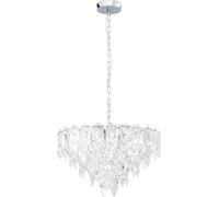 Lámpara colgante EGLO Carvario, ideal para mesas de comedor, lámpara de techo colgante, candelabro de acero cromado, con pantalla de cristal transparente, casquillo E14, diámetro 60 cm