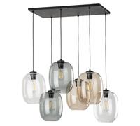TK Lighting Lámpara colgante Elio, cristal, marrón/claro/gris, rectángulo de 6 luces