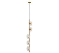Lámpara colgante Emily de diseño vertical con 5 luces – Diseño elegante de vidrio transparente y estructura metálica dorada – 15 x 16 x 110 cm