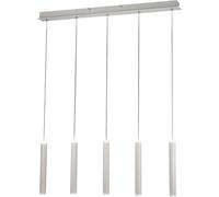 Lámpara colgante Fabas Luce Prado, con 5 luces LED regulables de 33W, diseño lineal en color blanco mate