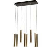 Lámpara colgante Fabas Luce Prado con 8 bombillas LED, 52 W, regulable, diseño lineal de latón