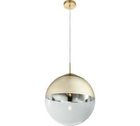 Lámpara colgante Globo Lighting, estructura de metal color dorado, pantalla de vidrio transparente y dorado, cable de PVC transparente, altura ajustable, diámetro: 330 mm, altura: 1200 mm, excluye 1 b