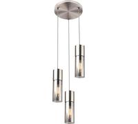 Lámpara colgante Globo Lighting, estructura de metal con acabado níquel mate, pantalla de vidrio, cable textil y blanco, altura ajustable, diámetro: 300 mm, altura: 1500 mm, excluye 3 bombillas E27 de