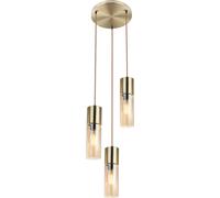 Lámpara colgante Globo Lighting, estructura de metal en color latón mate, pantalla de vidrio ámbar, cable de tela marrón, altura ajustable, diámetro: 300 mm, altura: 1500 mm, excluye 3 bombillas E27 d