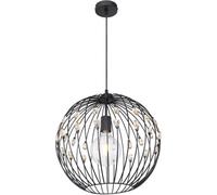 Lámpara colgante Globo Lighting, estructura de metal mate, detalles en metal mate y cristales K9 color ámbar. Cable de tela negra. Diámetro: 400 mm, altura: 1200 mm. No incluye bombilla: 1 x E27, 60W,