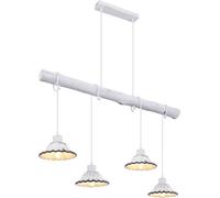 Lámpara colgante Globo Lighting, estructura de metal pintado, detalles en madera blanca y cerámica blanca y negra, cable textil blanco, cable enrollable, dimensiones: 850x170x1200 mm, excluye 4 bombil