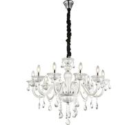 Lámpara colgante Globo Lighting Luster, metal blanco, cristal, K5, diámetro: 710 mm, altura: 1800 mm, excluye 10 bombillas E14 de 40W, 230V