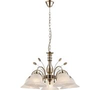 Lámpara colgante Globo Lighting, modelo Luster, con estructura de metal imitación latón, pantalla de vidrio blanco, cable de PVC color champán, diámetro: 600 mm, altura: 1000 mm, excluye 5 bombillas E