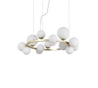 Lámpara colgante IDEAL LUX Perlage, latón/blanco, 14 lámparas, Ø 85 cm
