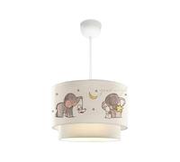 Lámpara colgante infantil lurgan 1xe27 20 w motivo de elefante plástico tela 70xø30 cm blanco [lux.pro]