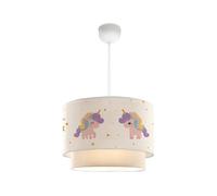 Lámpara colgante infantil lurgan 1xe27 20 w motivo de unicornio plástico tela 70xø30 cm blanco [lux.pro]
