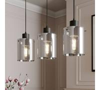 Lámpara colgante Kourtney de Lindby, 3 luces, negro/gris, cristal, E27