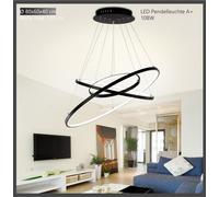 Lámpara colgante LED 2130Black: 3 anillos, 40*60*80 cm, 108W, con control remoto. Color y brillo de la luz ajustables. Pantalla de acrílico, estructura de metal con pintura negra