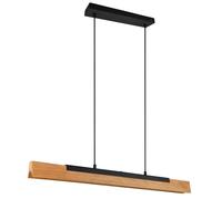 Lámpara colgante LED con barra, regulable, de madera natural y metal , ideal para colocar sobre una mesa de comedor