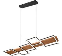 Lámpara colgante LED con barra, regulable, de madera natural y metal , ideal para colocar sobre una mesa de comedor