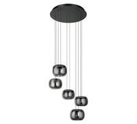 Lámpara colgante LED EGLO Cluster Hortunas, lámpara colgante de 5 luces para escalera, lámpara de techo regulable, lámpara de comedor negra con cristal ahumado, luz blanca cálida