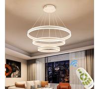 Lámpara colgante LED Eurotondisplay, modelo 2137-468BS, con 3 anillos, dimensiones 40*60*80 cm, estructura blanca, regulable con mando a distancia, con posibilidad de ajustar el color de la luz y con