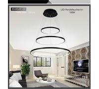 Lámpara colgante LED, modelo 2130-3black, dimensiones 40*60*80 cm. 3 anillos. Con control remoto para ajustar el color y la intensidad de la luz. Lámpara colgante regulable