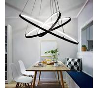 Lámpara colgante LED, modelo 2130-3black, dimensiones 40x60x80 cm. Dispone de 3 anillos y se controla mediante mando a distancia, permitiendo ajustar el color y la intensidad de la luz