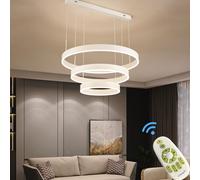 Lámpara colgante LED, modelo 6053YX-BS, con 3 anillos blancos, control remoto para ajustar el color y la intensidad de la luz, regulable. Lámpara LED para sala de estar, tipo candelabro, lámpara colga