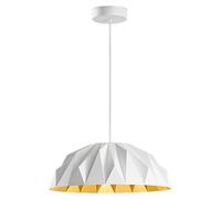 Lámpara colgante LED moderna, con estructura de metal y acrílico, en dos colores mate: blanco y dorado, de 20 W y 3000 K. - Perenz
