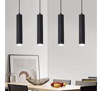 Lámpara colgante LED negra, lámpara colgante de tubo largo de 7 W, accesorio de iluminación colgante cilíndrico con cabeza de cristal cuadrada, luz de techo suspendida para cocina, comedor, bares