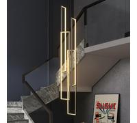 Lámpara Colgante LED Regulable con Control Remoto - Lámpara de araña Ajustable de 100 W para techos Altos, escaleras, vestíbulos y hoteles Diseño Moderno Rectangular Negro de 3 Anillos
